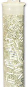 Japanese Glass Bugle Beads #3, Clear Silver Lined, Square Holed, Approx. 612 beads