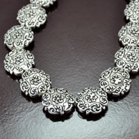 Edwardian Baroque Flat Coin Bead, Antiqued Classic Silver, strand