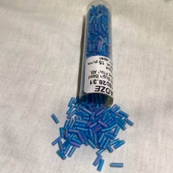 Japanese Glass Bugle Beads #3, Transparent Frost AB/Aqua, Approx 582 beads