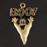 28mm Boo Ghost Halloween Charm, Vintage Gold, Pack of 6