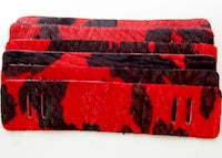 Red Cow Hair on Hide Leather Strips, 6 pack