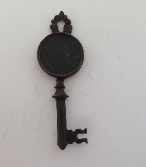 63mm Vintage Skeleton Key, Bezel Setting , rust finish, each