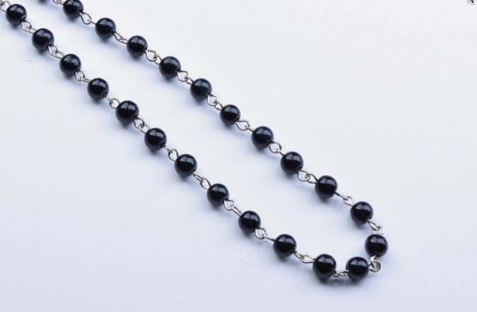 6mm Black Beaded linked Chain, Rosary chain, cut glass, by the foot