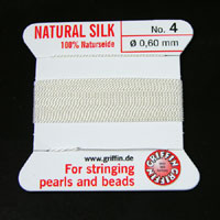 Griffin Bead Cord 100% Silk - No. 4 (0.60mm) White, 2 meters, pk
