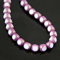 6mm Metallic Rose-n-White Cut Czech Glass Beads, 7 inch strand