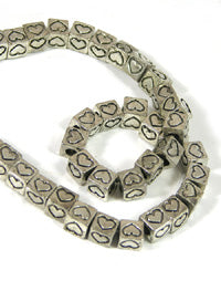 7mm Heart Designed Cubed Spacer Beads, Silvertone, 12in strand