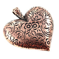 36mm Engraved Heart Pendant, Antiqued Copper, pack of 6