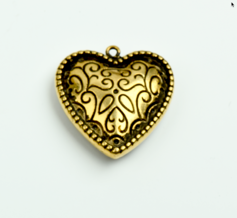 36mm Antique Gold Puff Concho Heart Charm, Pack of 3