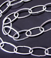 Antique Silver Etched Oval Cable Chain, sold/10ft spool