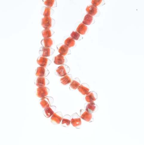 12mm Red Art Glass Tri Side Beads, Clear / Red, 1 strand