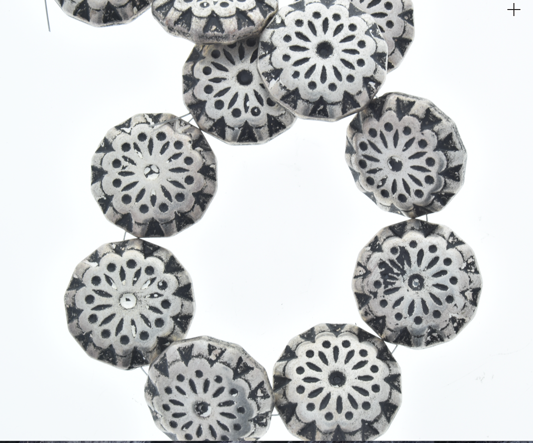 28x10mm Starburst Round Pillow Antiqued Silver Beads, str