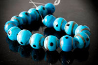 11mm Round Blue Glass Beads w/design, 7 inch strand
