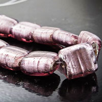 13x21mm Purple Foil Lined Glass Tab Beads, Sold by Strand