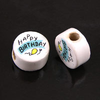 14x8mm Ceramic Disc Beads, Happy Birthday, each