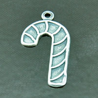 21mm Classic Silver Christmas Candy Cane Charm, pack of 6