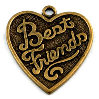 18x19mm Vintage Brass "Best Friends" Heart Charm, PKG/6
