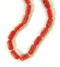 15x7mm Faceted Tube Glass Bead, Clear/Red, 12 inch strand