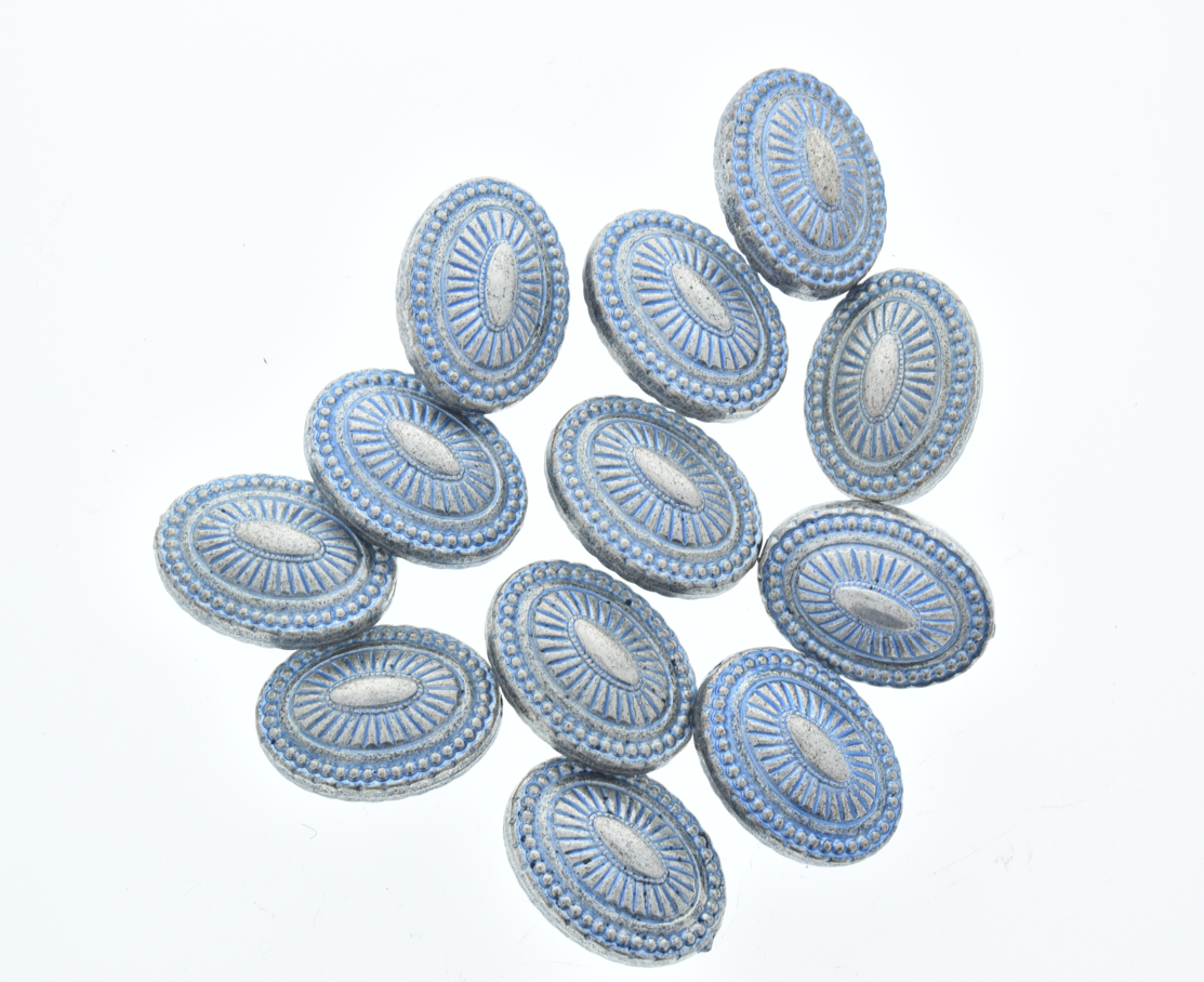 25x19x11mm Concho Bead(side-drilled), Blue Denim Classic Silver, str