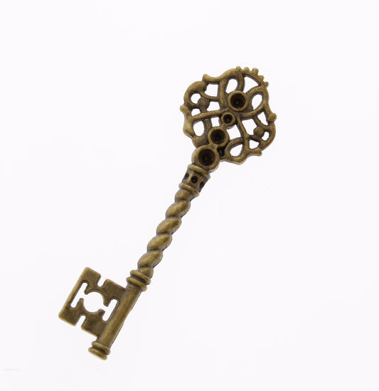 68mm, New Victorian Steampunk Skeleton Key Charm Pendant, Vintage Brass, pkg/6