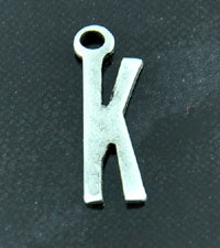 15mm K Letter Charm, Vintage Silver, 6 pack
