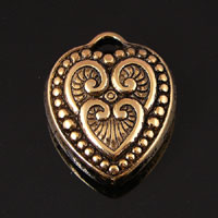 20mm Venetian Heart Charm Pendant, Antique Gold, Pack of 6