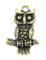 18mm Owl Charm, antique gold, Pack of 24