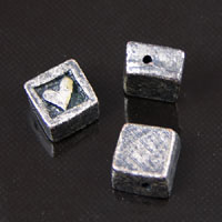 6mm Square Cube Heart Beads, Classic Silver, pack of 6