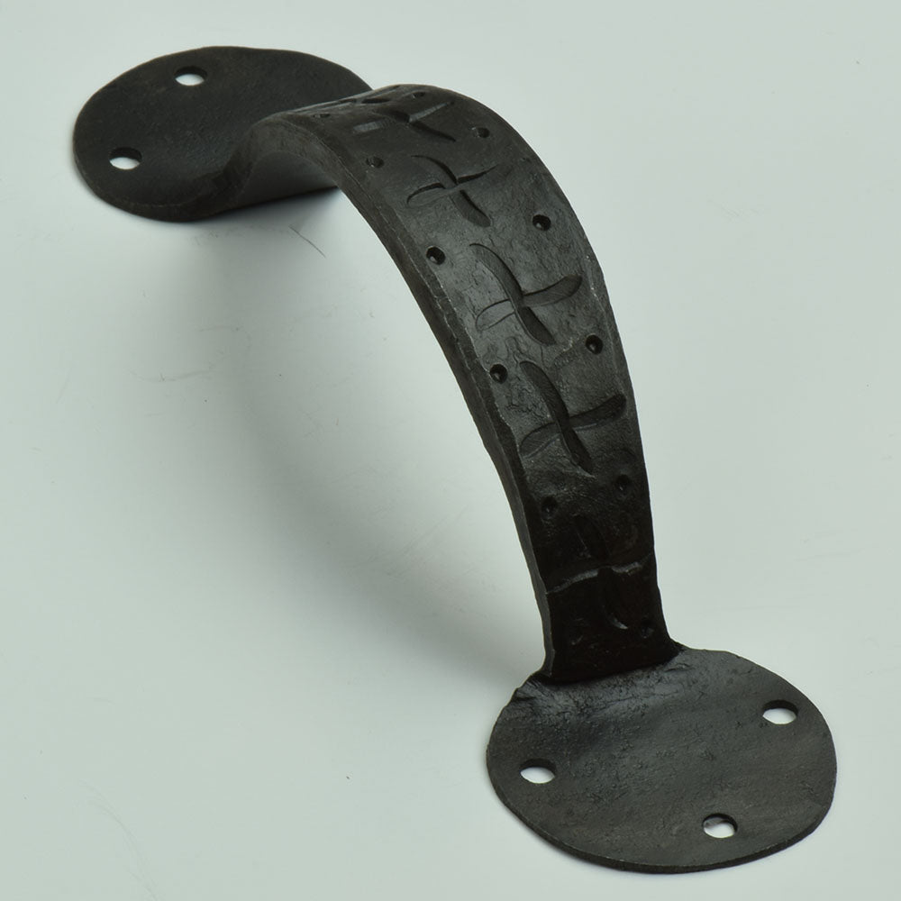 Hand forged handle 7.1 inches, flat handle textured, round attachments ea