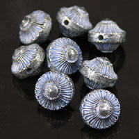 11x10mm Engraved Canopy Beads, Blue Denim Silver, 12in strand
