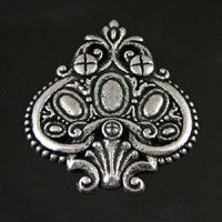 49mm(1.9in)x55mm(2.15in) Baroque Ornate Flourish, Flat Back, Ant Classic Silver, pk/2