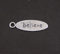 21mm Stamped Oval Believe Tag Charm, Vintage Silver, pk/6