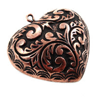 34mm Baroque Heart Pendant/Charm, Antiqued Copper, pk/6