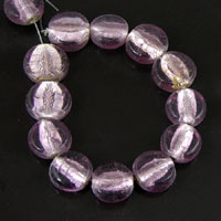 15x6mm Purple Flat Disc Foil Lined Glass Beads, 7" strand