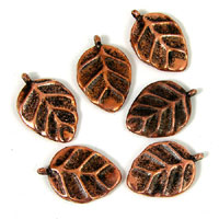 12x18mm Variegated Leaf Charm/Drop, Antique Copper Pk/6