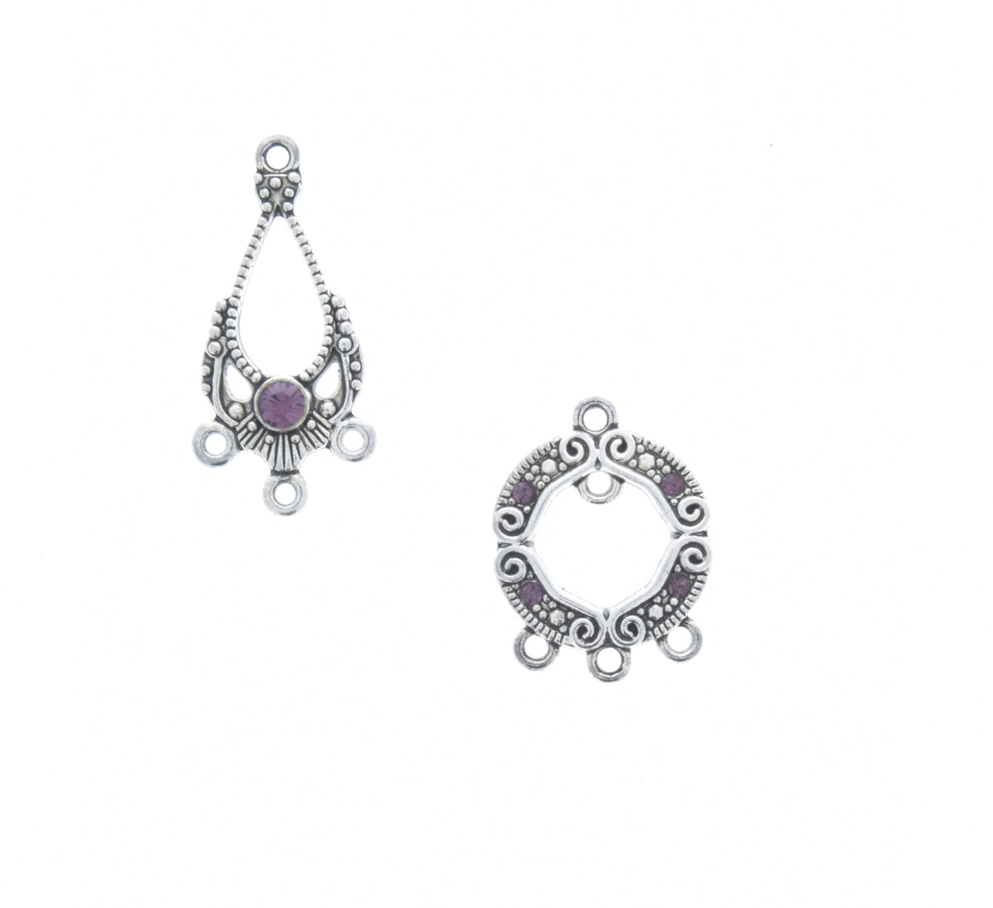 Swarovski connector 24x12mm Tear/16mm Round both with 3/loops, Amethyst Swarovski, set