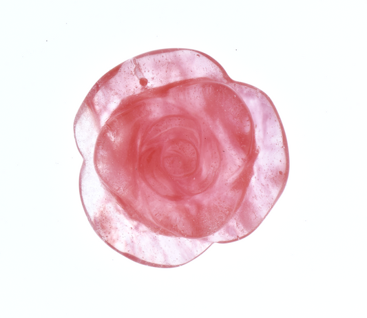 35mm Carved Cherry Quartz Rose Pendant  EA