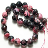 14mm Bold Indian Pink and Black Agate Beads, Faceted Round