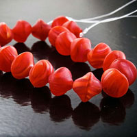 9mm Red Translucent Frost Glass Nugget Beads, Strand