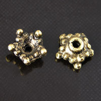 6mm Star Shaped Bead Cap, Vintage Brass, pack of 6