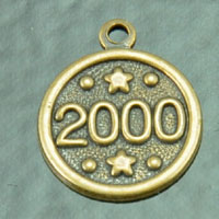 11mm Antiqued Gold 2000 Round Charm, w/Ring, pack of 6