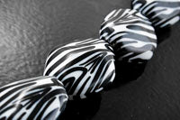28mm Zebra Print Black White Nugget Oval Lucite Beads, 6 inch strand