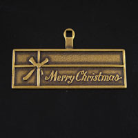 48x15mm Merry Christmas Charm, Vintage Brass, pk/6