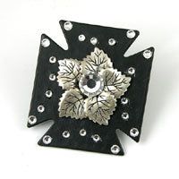 2.3in Silver-n-Crystal Chopper Cross HHH Designer Flat Metal Pendant, ea