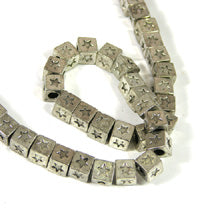 7mm Star Designed Cubed Spacer Beads, Silvertone, 12in strand