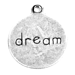 13mm Round Stamped Tag Dream Charm, Classic Silver, Made in USA, pack of 6