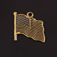 16x15mm American Flag Charm, Vintage Brass, pk/6
