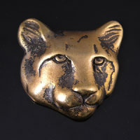 38mm Mountain Lion/Cougar Head, Antiqued Gold Flat Back, ea