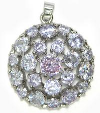 32mm Cubic Zirconia Round Crystal Pendant, Tanzanite, each