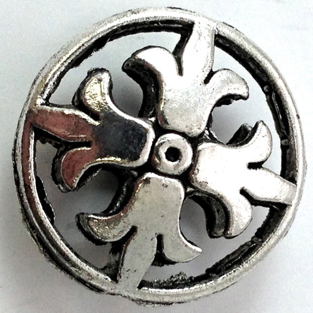 18mm French Cross Disc Beads, Classic Silver, Pack of 6