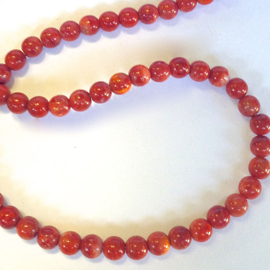 6mm Italian Red Jasper Fossil Beads, lucite resin, 12 inch strand